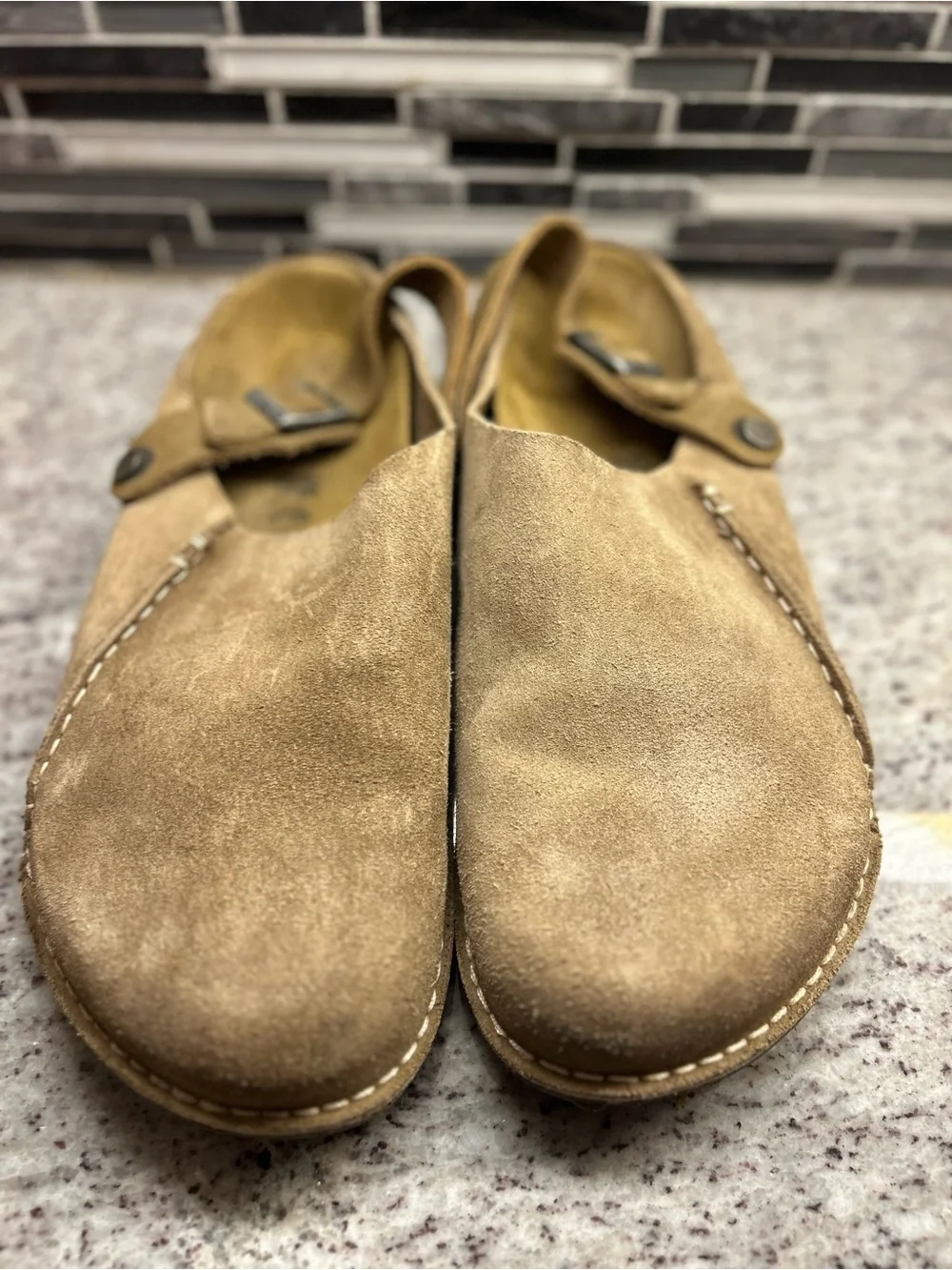 Birkenstock Men's Lutry Suede Slip-On Clog in tan size 12(45)